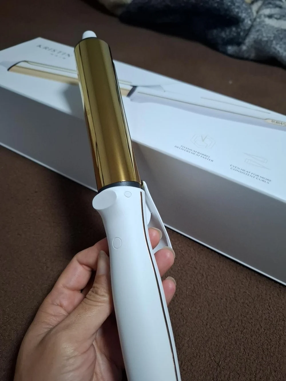 White and Gold Curling Iron for Women Hair